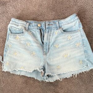 American Eagle Outfitters Light Blue Jean Shorts with Floral Embroidery